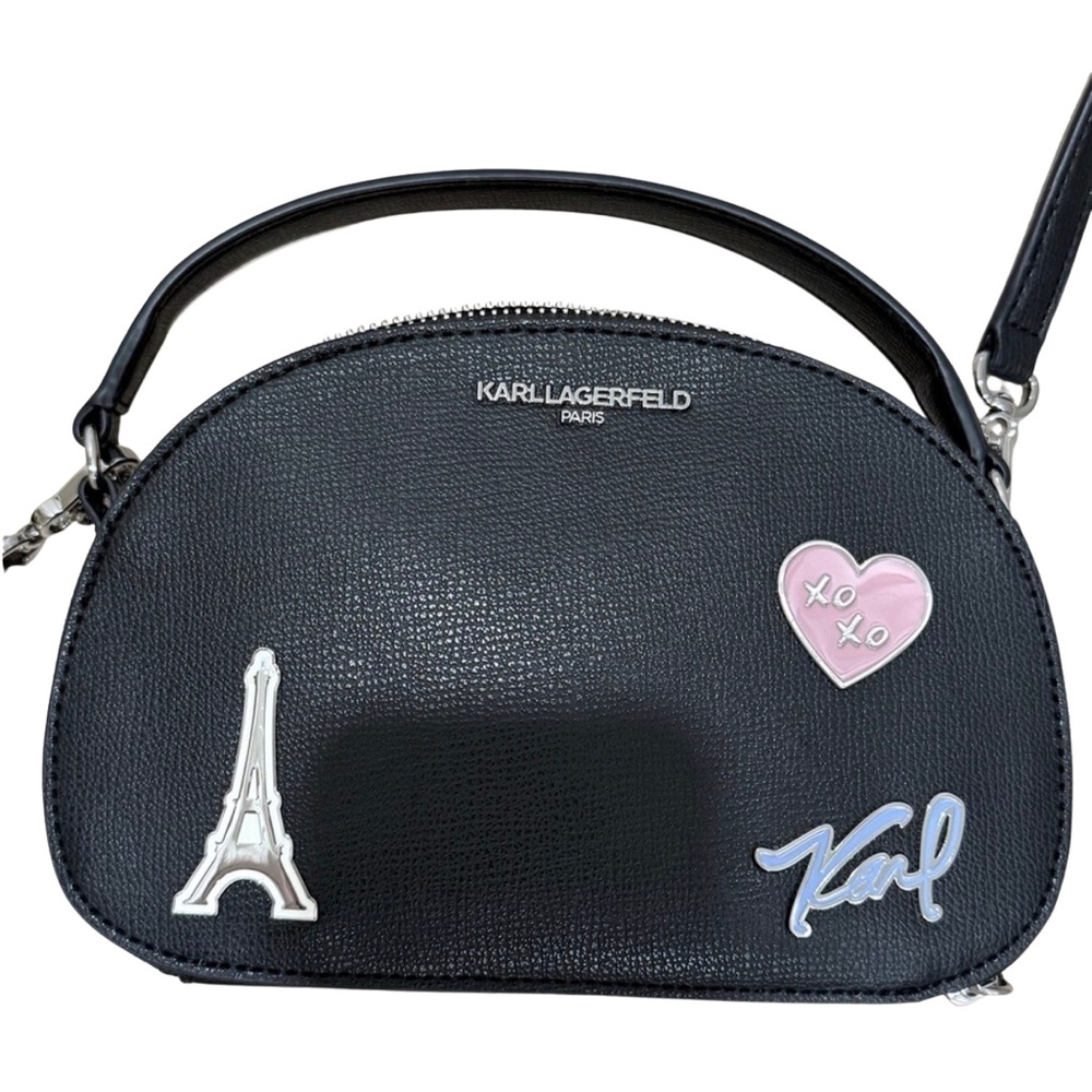 Karl Lagerfeld Black Crossbody Bag with Pink and White Accents-Like New